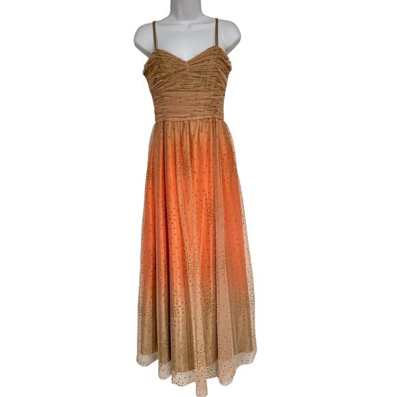 Y2K Adrianna Papell Illusion Champagne Orange Ombr Gold Glitter Fairy Gown  4